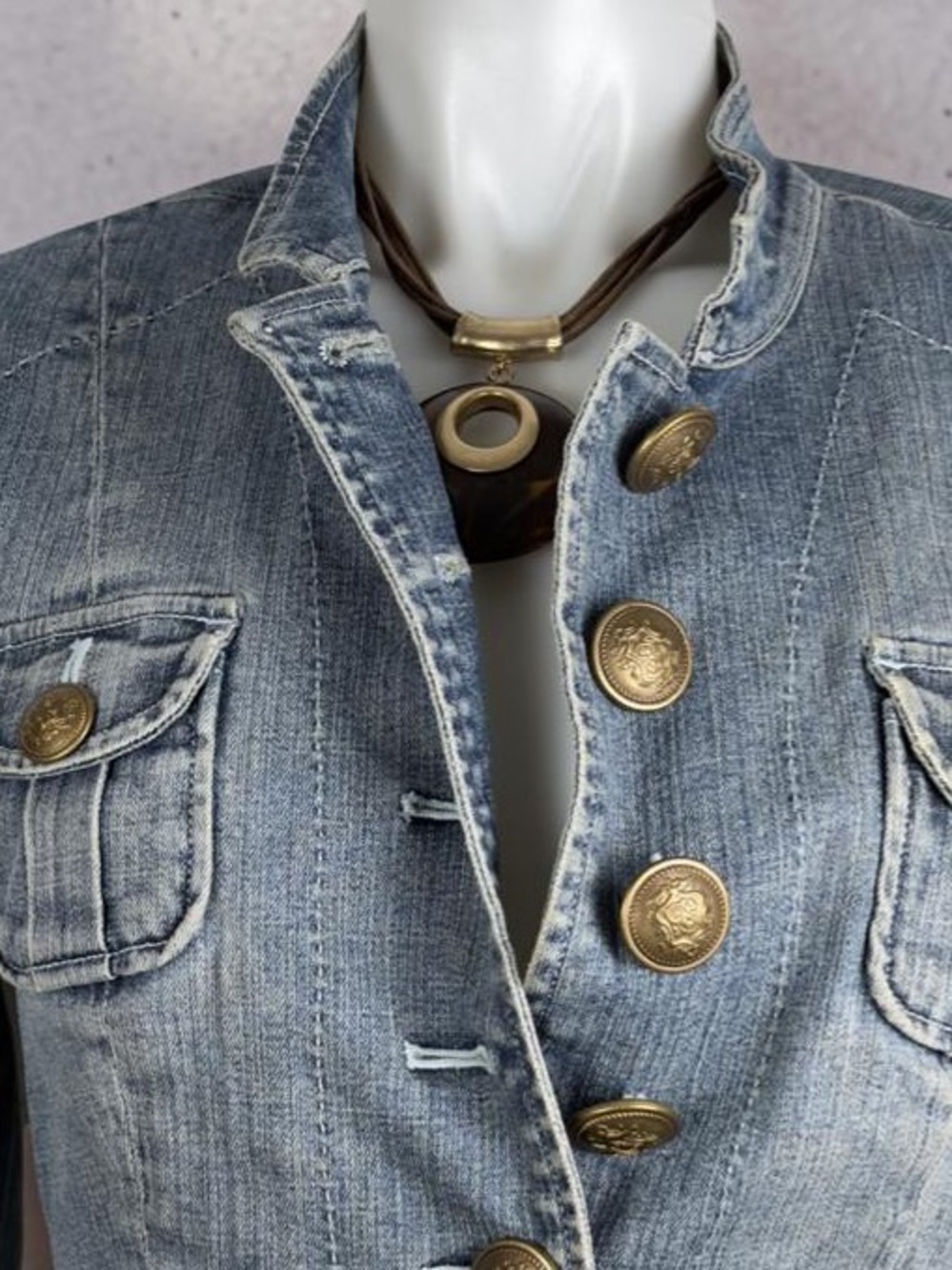 Chelsea & Theodore Cropped Military Style Denim Jacket Size M - Picture 9 of 12